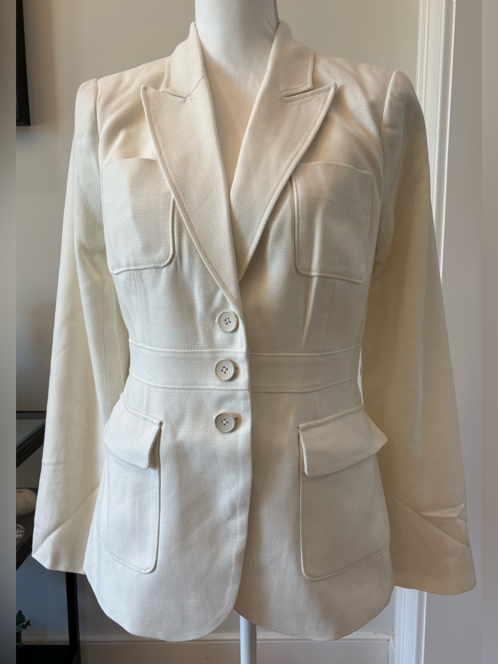 Paige White Blazer, Shani Peak Lapel, Size 4, Wedding Bride Bridal Resortwear
